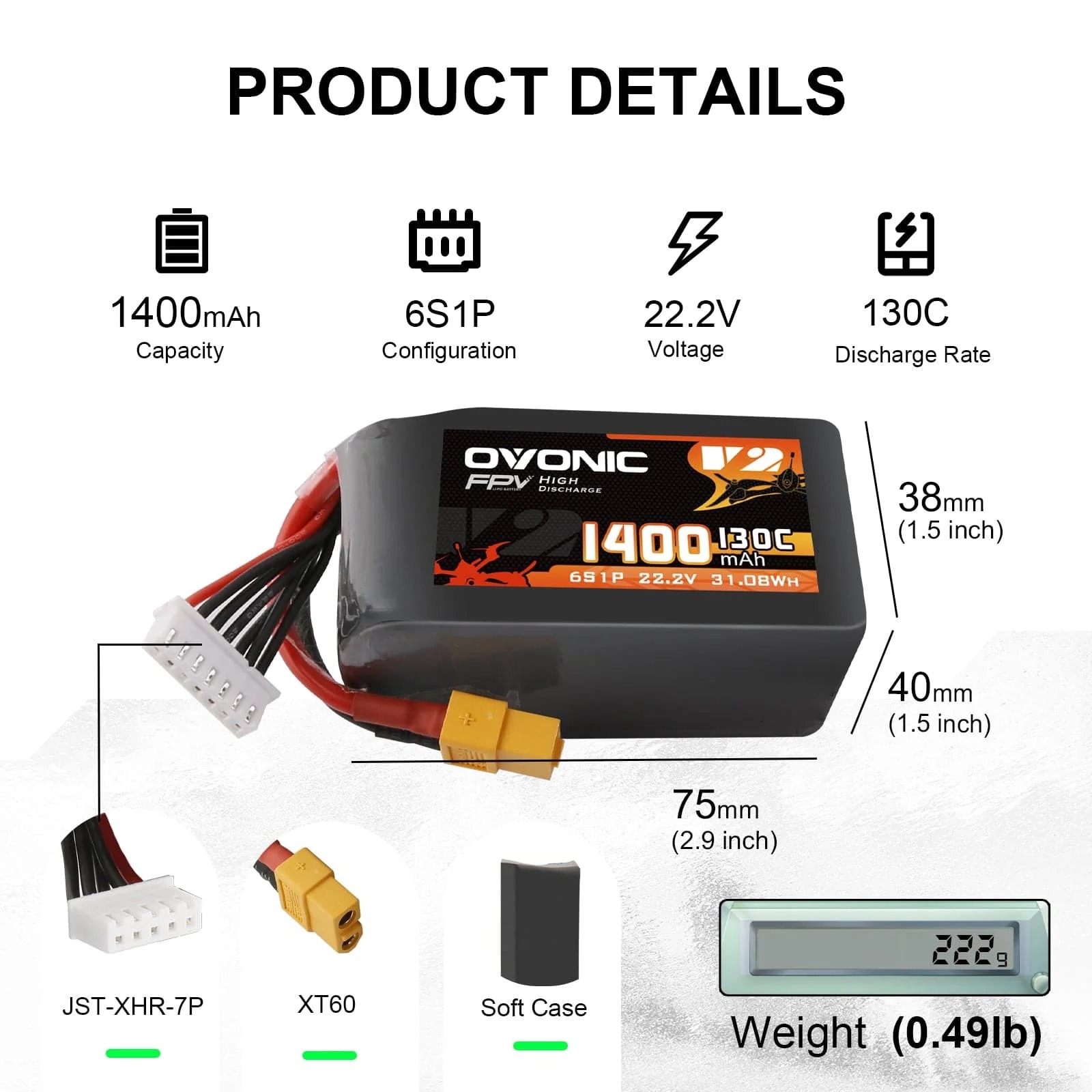 Ovonic 6S 1400mAh 130C LiPo Ba - Drone Frame 5 Inch ulasan dan harga