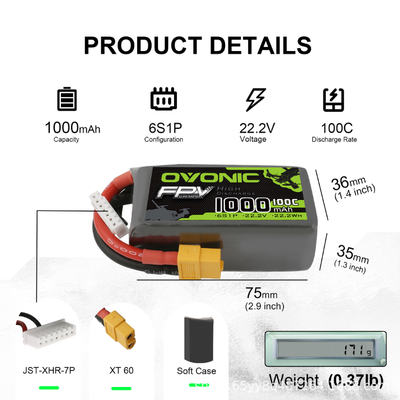 2Pcs OVONIC 1000mAh 100C 22.2V - Drone Rc Parts ulasan dan harga